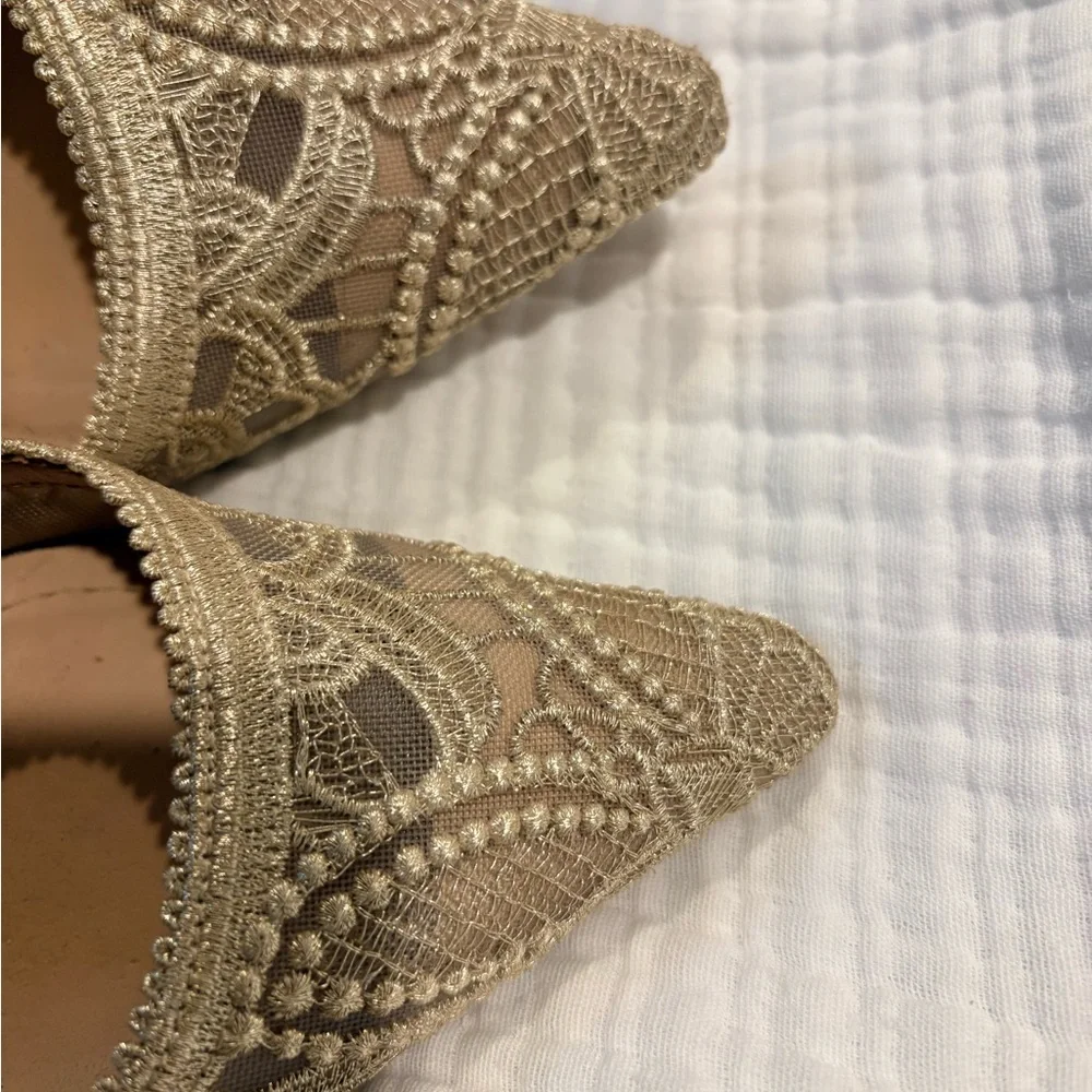 DIOR J'adior slingback gold macramé-effect d-lace butterfly motif short heel - Picture 4 of 9